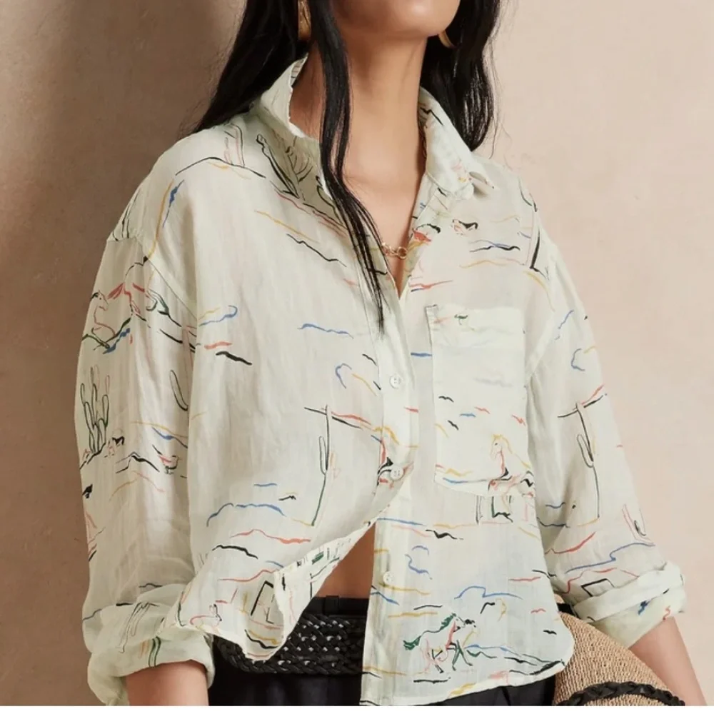 Banana Republic Boxy Cropped Ramie Shirt Size XS - Picture 1 of 10